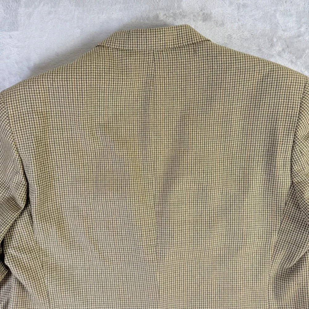 Lauren Ralph Lauren Blazer Mens 46R Tan Brown Silk Wool Houndstooth Sport Coat